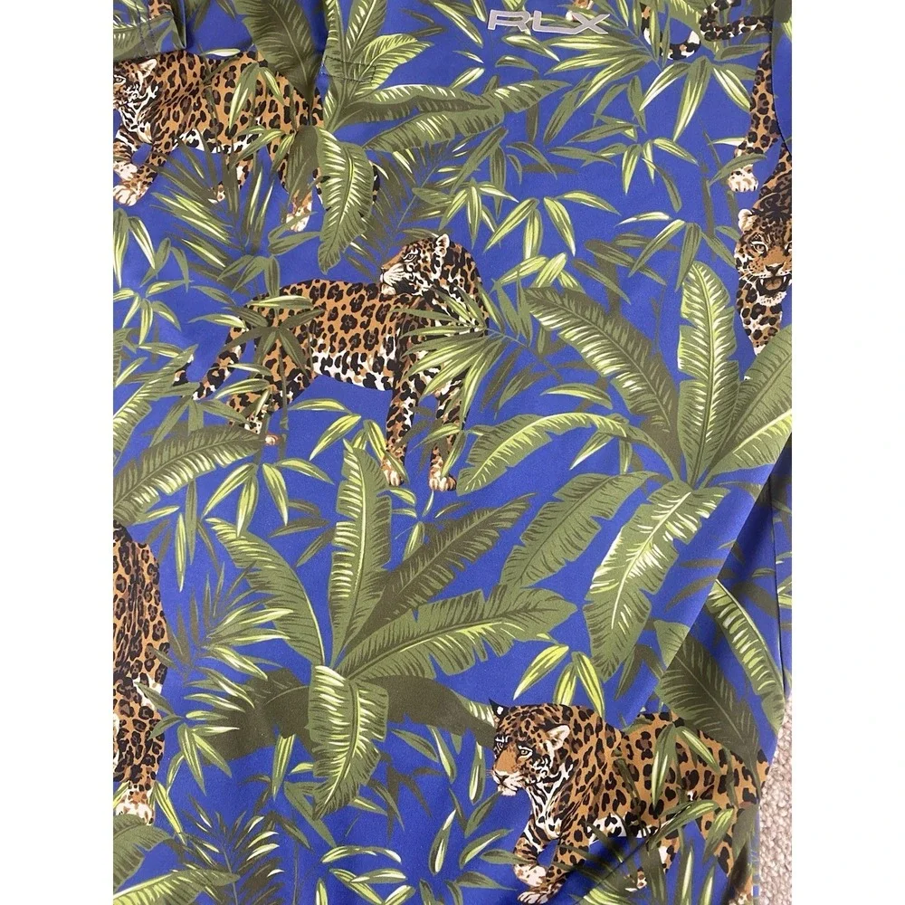 Ralph Lauren RLX Golf Polo Shirt‎ All Over Floral Jaguar Big Cat Hawaiian Mens L